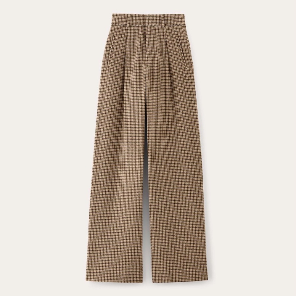 Everlane Brown Checkered Wide-Leg Pants